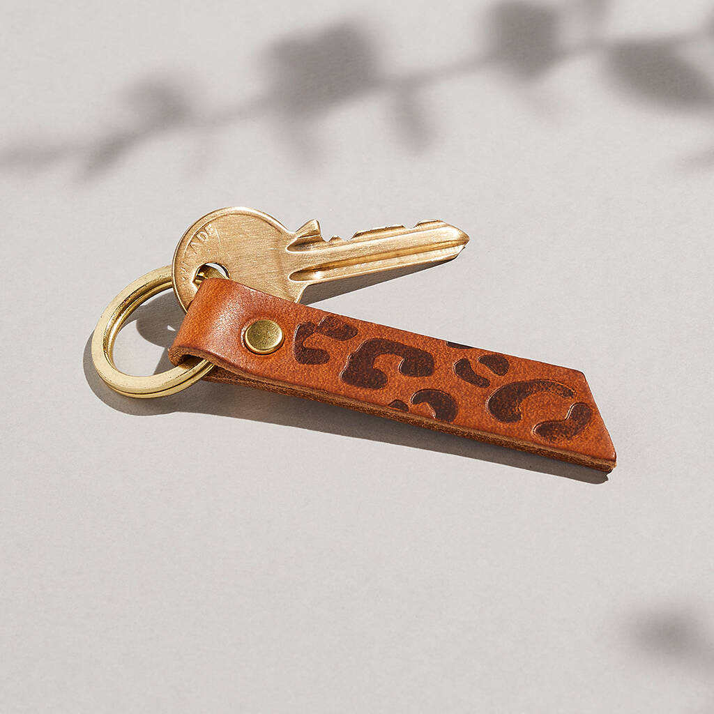 Image of Personalised Leopard Print Coloured Leather Keyring