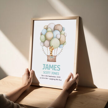Personalised Safari Hot Air Balloon Birth Print, 5 of 9