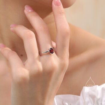 Sterling Silver Natural One Carat Red Garnet Oval Ring, 3 of 12