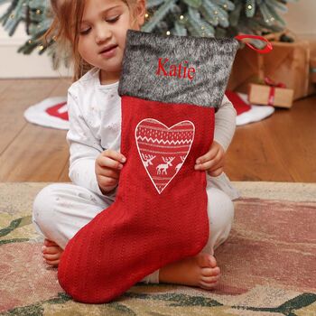 Personalised Nordic Cable Knit Christmas Stocking, 4 of 6