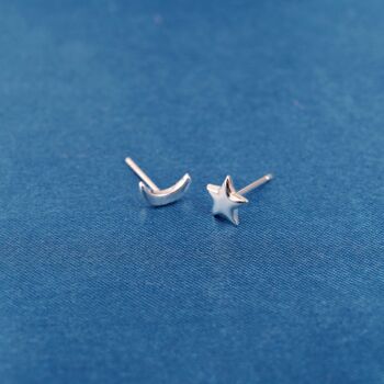 925 Silver Moon And Star Mix Match Stud Earrings, 2 of 8