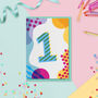 Age One Colourful Geometric Pattern Kids Birthday Card, thumbnail 1 of 3