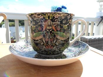Large Cup And Saucer In William Morris Black Strawberry Thief Design, 7 of 12