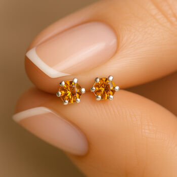Sterling Silver Citrine Micro Stud Earrings, 2 of 4