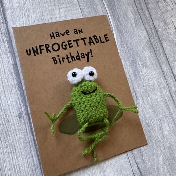 Frog Unforgettable Crochet Birthday Card Handmade, 6 of 12