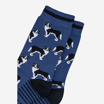 Border Collie Sheepdog Men's Bamboo Socks Blue, 4 of 4