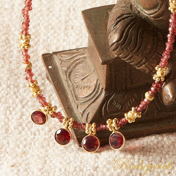 Garnet Short Gold Beaded Charm Necklace, 6 of 10