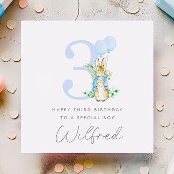 Personalised Peter Rabbit + Blue Balloons Birthday Card *Age Options, 3 of 4