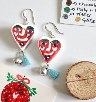 Novelty Face Painted Heart Picasso Earrings With Stand, 4 of 7