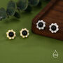 Vintage Inspired Black Onyx Flower Cz Stud Earrings In Sterling Silver, thumbnail 5 of 12