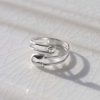 Sterling Silver Adjustable Safety Pin Ring, 6 of 8