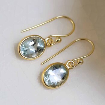 Gold Plated Blue Topaz Oval Earrings, 4 of 6