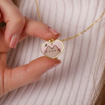 Pusheen The Cat Pink And Gold Heart Necklace, 3 of 7