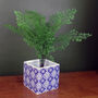 Ceramic Cube Planter Blue Print Plant Pot, thumbnail 1 of 2