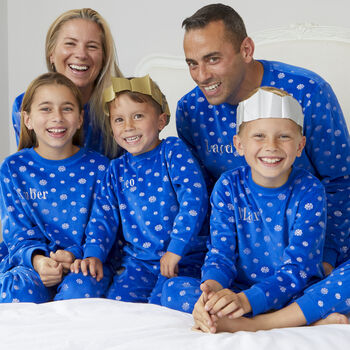 Personalised Matching Family Christmas Snowflake Pyjamas, 4 of 7