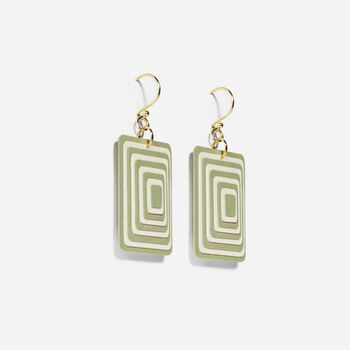 Matching Earrings And Necklace | Green And Cream | Rectangle Set, 7 of 10
