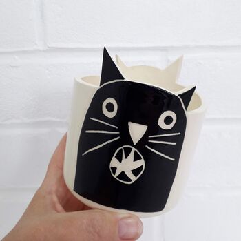 Illustrated Ceramic Black Cat Planter, 5 of 6
