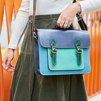Multicoloured Recycled Leather Satchel, 4 of 8
