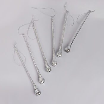 G Decor Set Of Six Mottled Silver Glass Long Droplets, 2 of 4