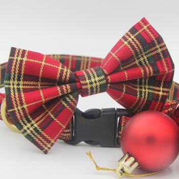 Red And Gold Tartan Dog Bow Tie, 4 of 12