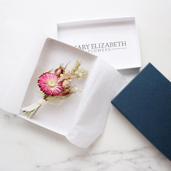 'Flamingo' Pink Dried Flower Buttonhole Corsage, 3 of 6