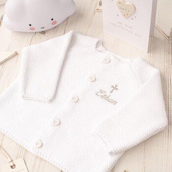 White Christening Bubble Cardigan And Hat Set, 2 of 12