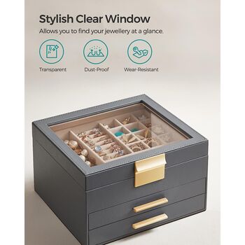 Three Layer Jewellery Organiser Box Case With Drawers, 9 of 12