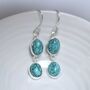 Sterling Silver Double Turquoise Dangly Oval Earrings, thumbnail 2 of 4