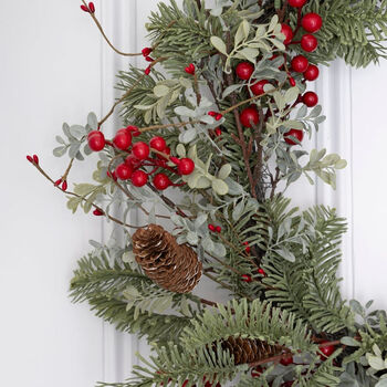 Luxury Large Red Berry And Fir Cone Wreath, 3 of 6