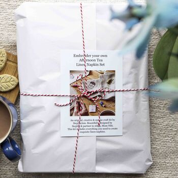 Afternoon Tea Linen Napkin Embroidery Set Kit Gift, 7 of 8