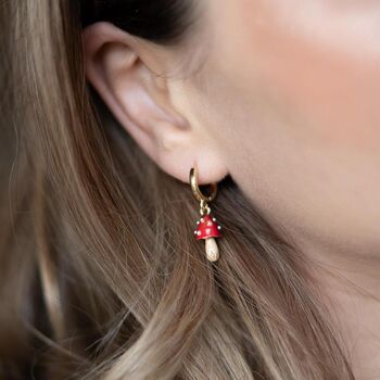 Fable Enamel Mushroom Huggie Earrings, 3 of 6