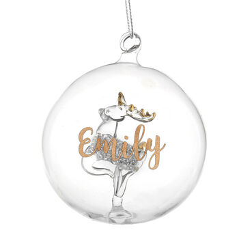 Personalised Gold Glitter Reindeer Glass Bauble, 2 of 3