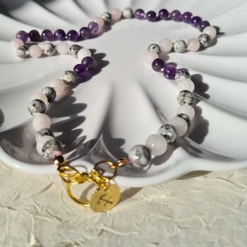 Zodiac Amethyst And Rose Quartz Crystal Necklace, 5 of 8