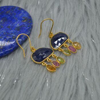 Blue Sapphire Tourmaline Silver Earrings, 5 of 7
