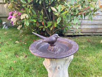 Cast Iron Metal Bird Bath And Feeder Bowl With Sundial Brown Garden, 2 of 6