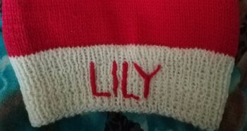 Personalised Knitted Baby Santa Hat, 4 of 5