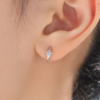 Sterling Silver Opal Colour Cz Flower Huggie Hoop, 4 of 11