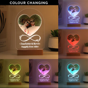 Personalised Infinity You And Me Photo Upload Heart LED Light, 2 of 9