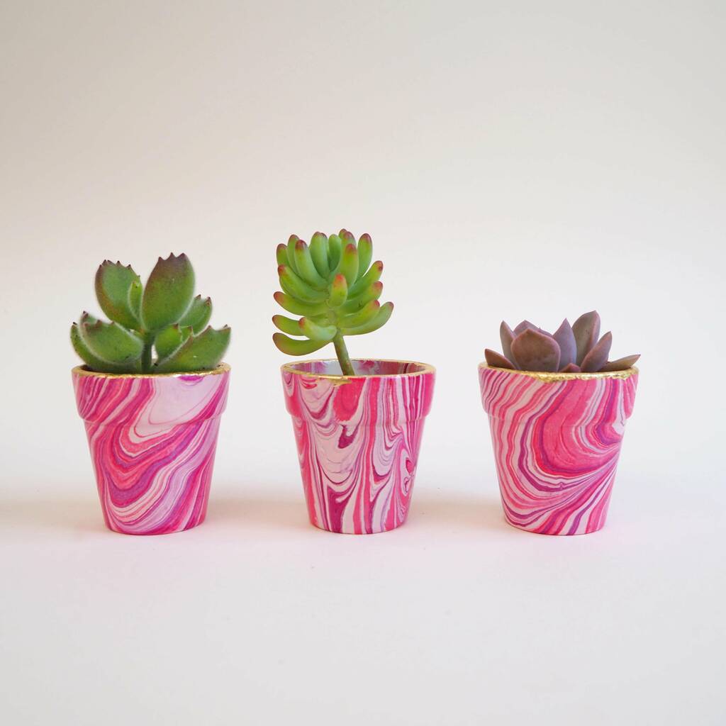 Pink Hand Marbled Mini Plant Pot By Hello Marilu