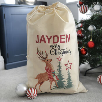 Personalised Christmas Reindeer Cotton Sack, 2 of 2