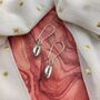 Long Silver Cowrie Sea Shell Charm Boho Dangle Earrings, thumbnail 3 of 7