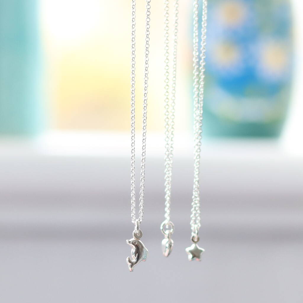 Girls Mini Charm Necklace Silver Dolphin, Heart Or Star, 1 of 5
