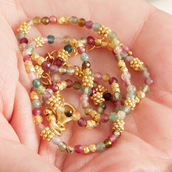 Ruby Garnet Gold And Silver Beaded Skinny Necklace, 7 of 9