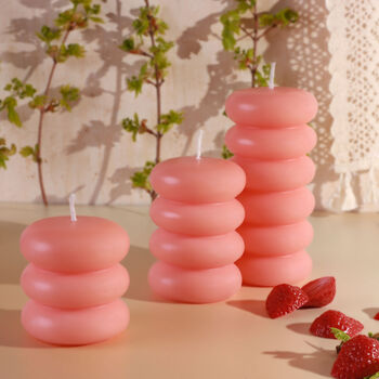 G Decor Strawberry Lip Balm Scented Pebble Bubble Stack Sculptural Pillar Candle, 2 of 5