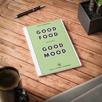 'Good Food Good Mood' Personalised Food Journal Sage Green, 2 of 8