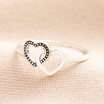 Sterling Silver Dotted Double Heart Ring, 3 of 7