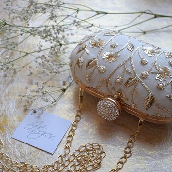Cairo Ivory Silk Oval Clutch, 3 of 3