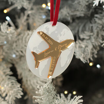 Destination Wedding World Map And Aeroplane Christmas Decoration, 3 of 6