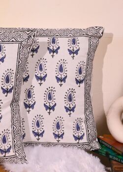 Blue And White Block Print Cushion Cover Set Of Two, 2 of 3