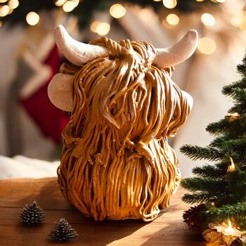 Handmade Highland Cow Medium Ceramic Sculpture Ornament B, 4 of 5